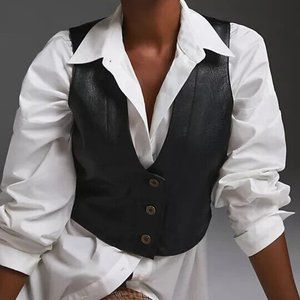 Anthropologie Pilcro M NWT Black Faux Leather Vest Top Cropped Menswear Medium